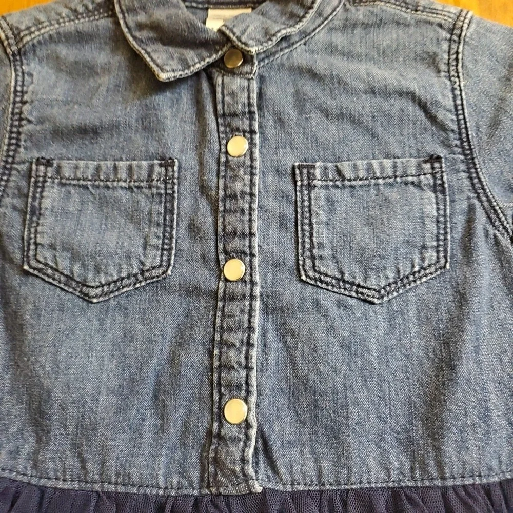 OshKosh 18-24M Tutu Dress Kids Blue Denim Tulle Snap‎ Button Long Sleeve